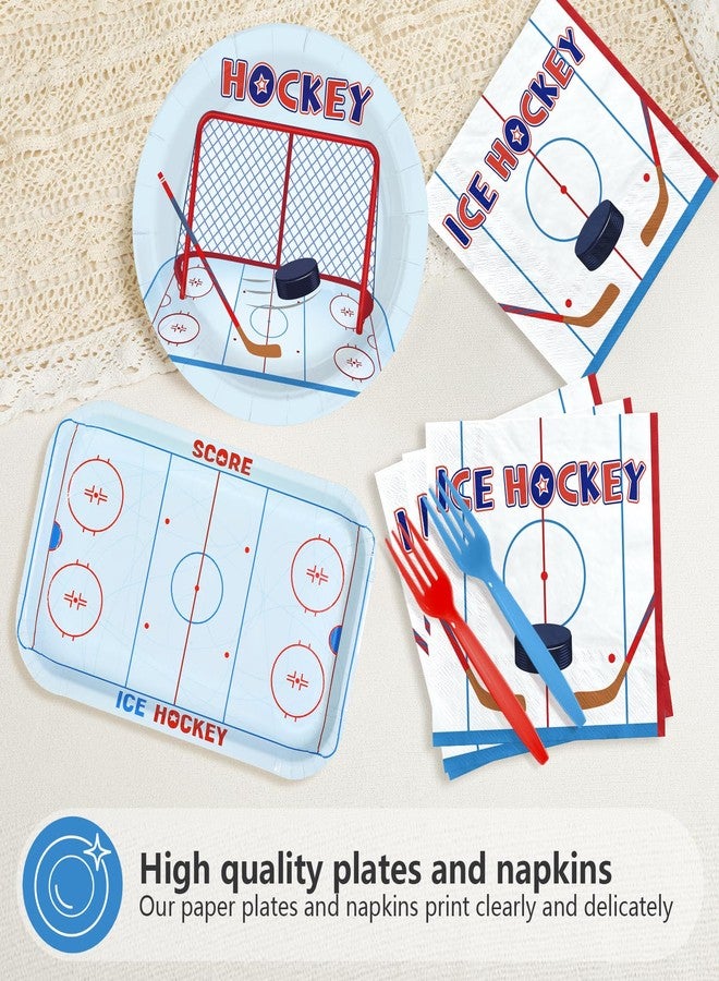 Greencian 96Pcs Hockey Party Decoration Disposable Ice Hockey Theme Plates and Napkins Sports Theme Tableware Set for Girls Boys Fans Sports Birthday Party Gameday Supplies Serves 24 - Image 3